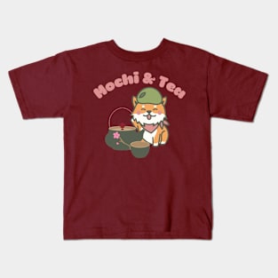 Cute Kawaii Mochi and Tea Shibi Inu Kids T-Shirt